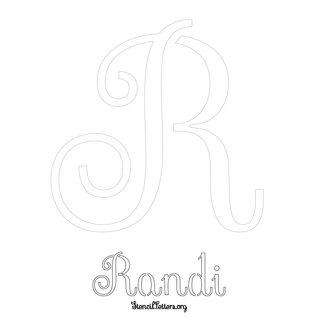 Randi printable name initial stencil in Ornamental Cursive Lettering