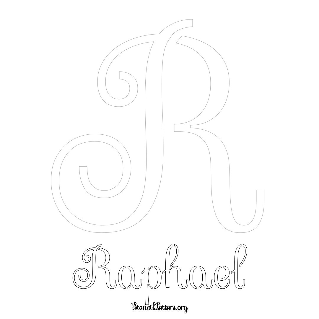 Raphael printable name initial stencil in Ornamental Cursive Lettering