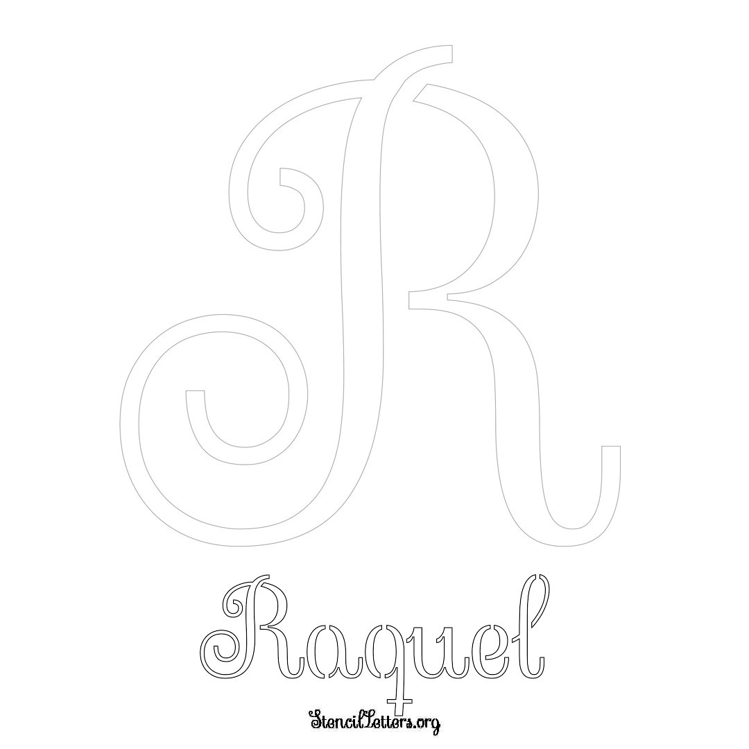 Raquel printable name initial stencil in Ornamental Cursive Lettering