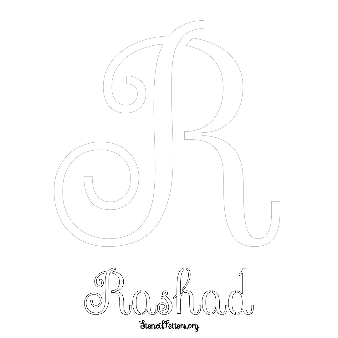 Rashad printable name initial stencil in Ornamental Cursive Lettering