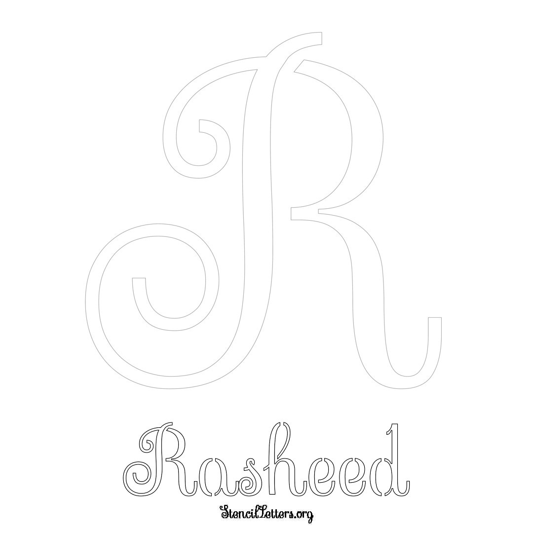 Rasheed printable name initial stencil in Ornamental Cursive Lettering