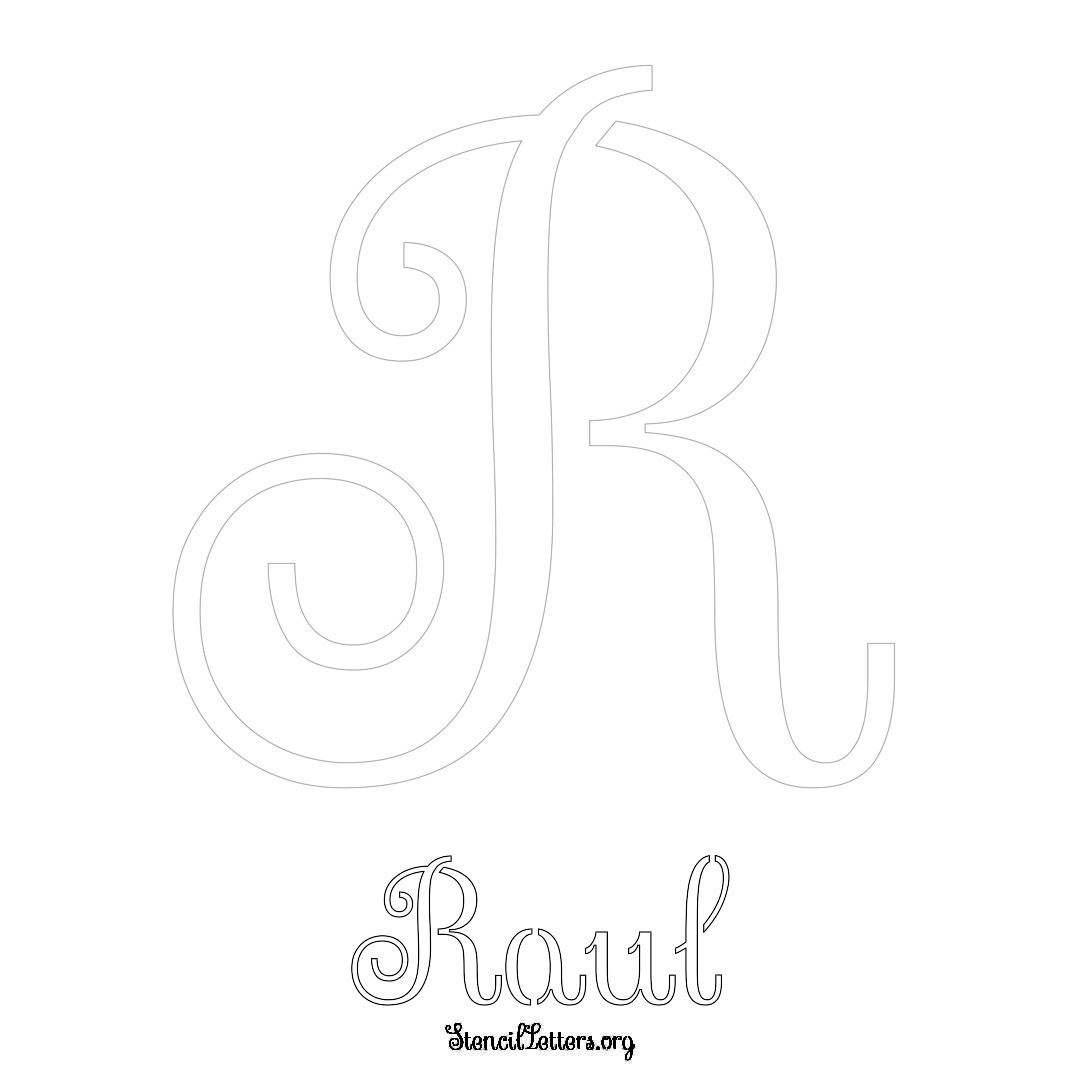 Raul printable name initial stencil in Ornamental Cursive Lettering