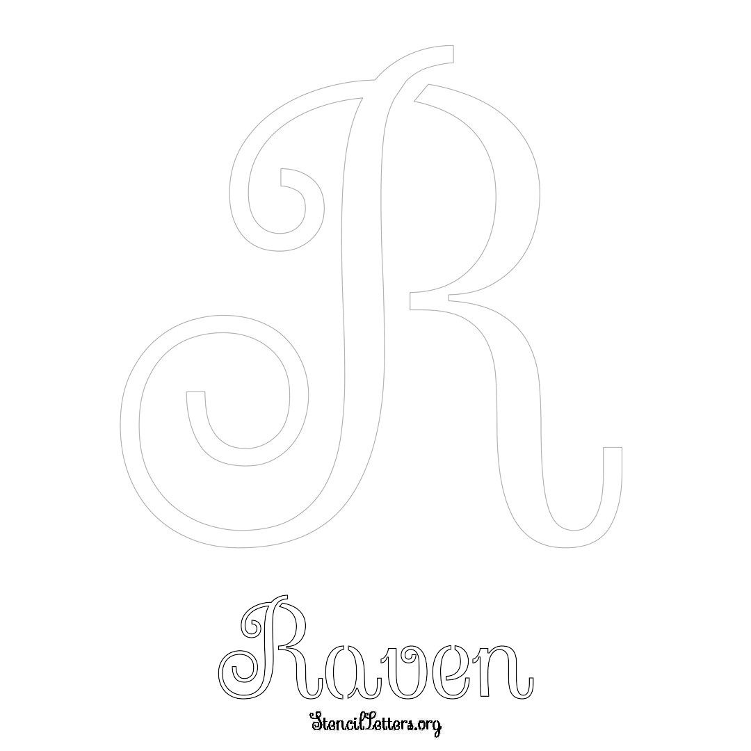 Raven printable name initial stencil in Ornamental Cursive Lettering