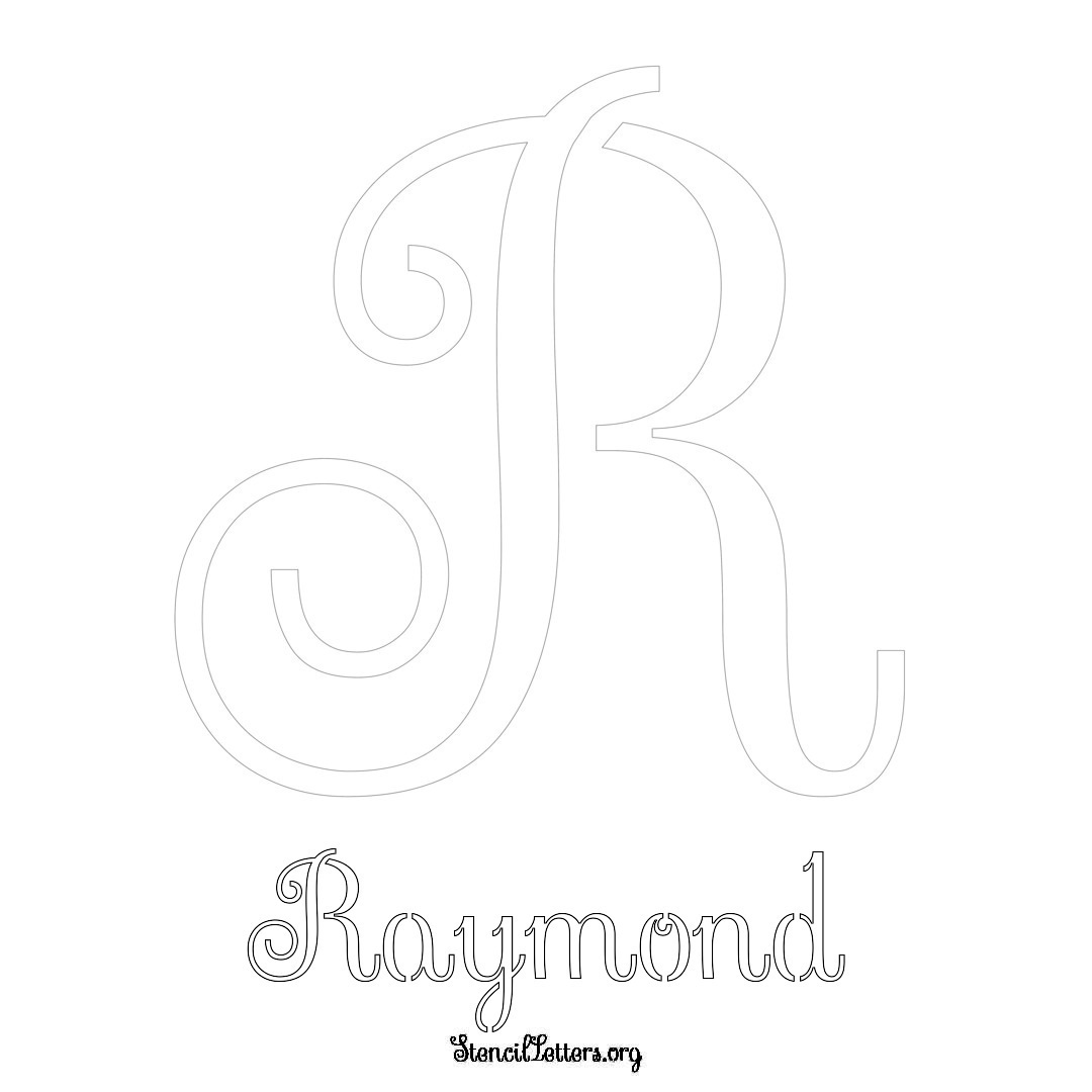 Raymond printable name initial stencil in Ornamental Cursive Lettering