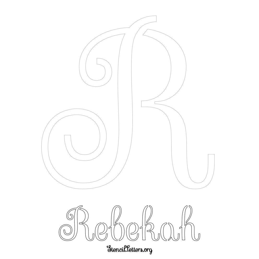 Rebekah printable name initial stencil in Ornamental Cursive Lettering
