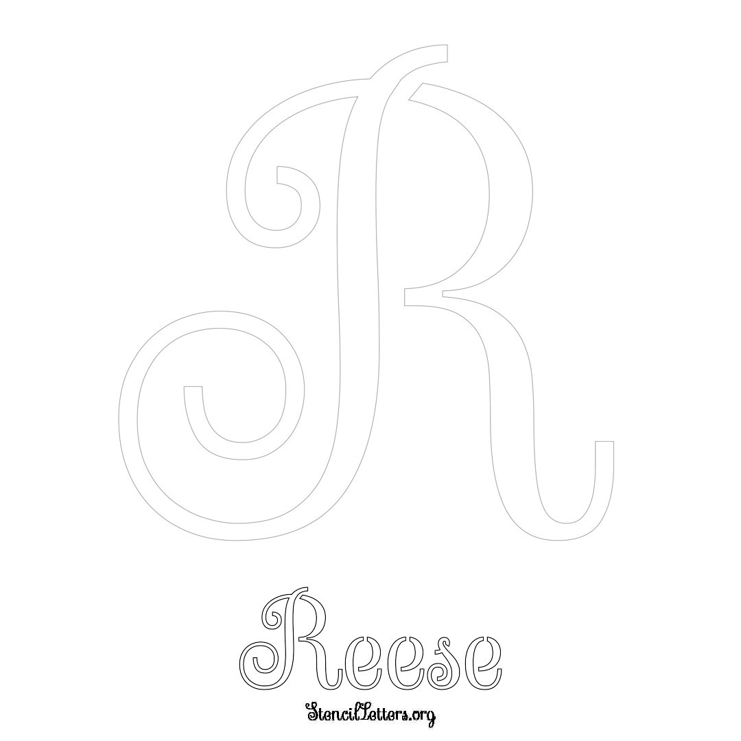 Reese printable name initial stencil in Ornamental Cursive Lettering