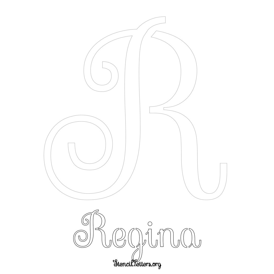 Regina printable name initial stencil in Ornamental Cursive Lettering
