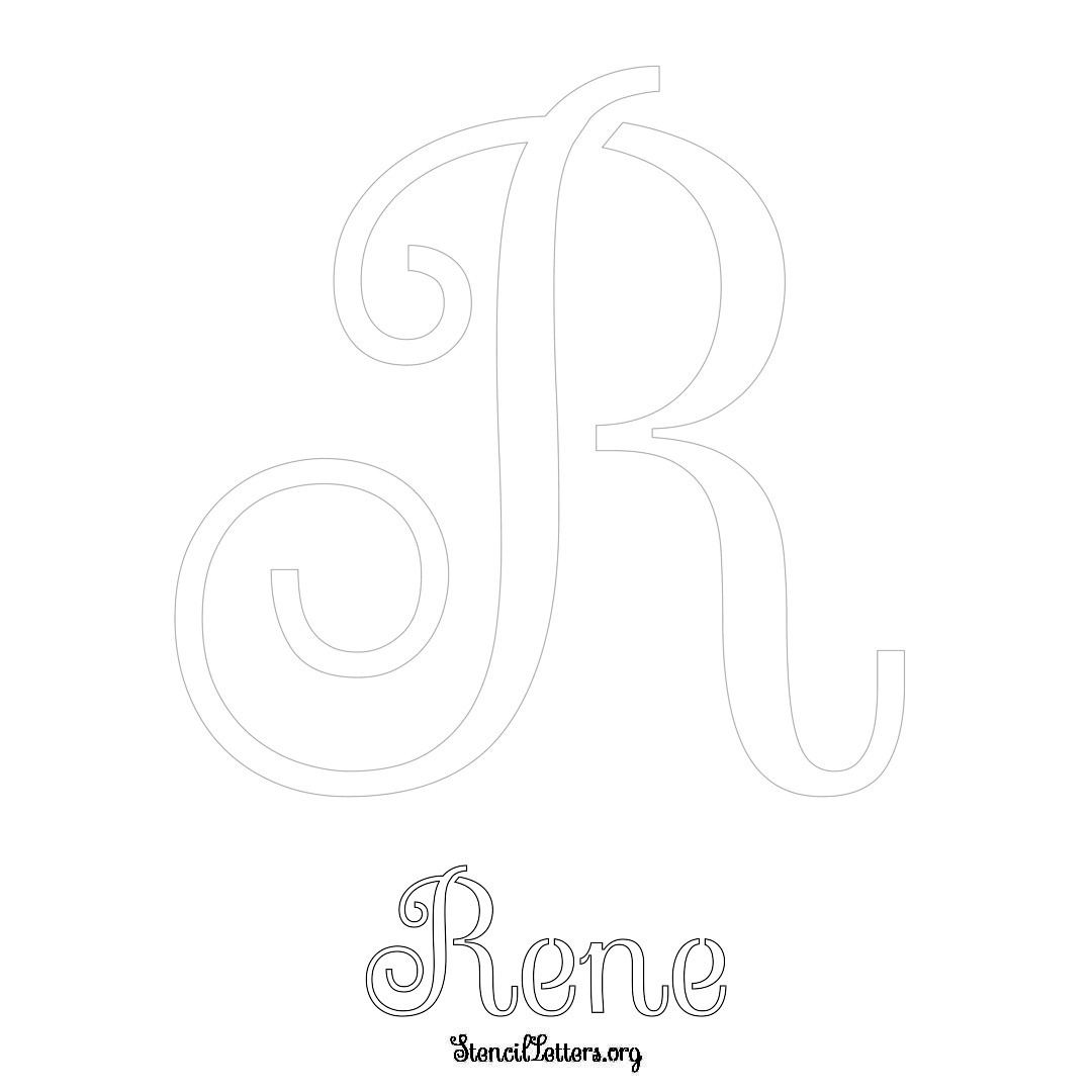 Rene printable name initial stencil in Ornamental Cursive Lettering