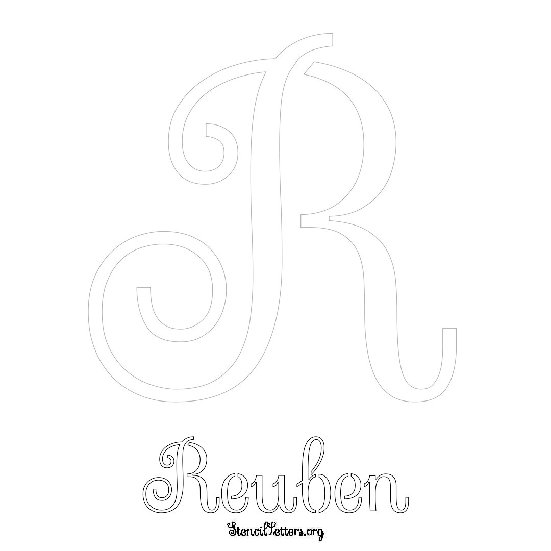 Reuben printable name initial stencil in Ornamental Cursive Lettering