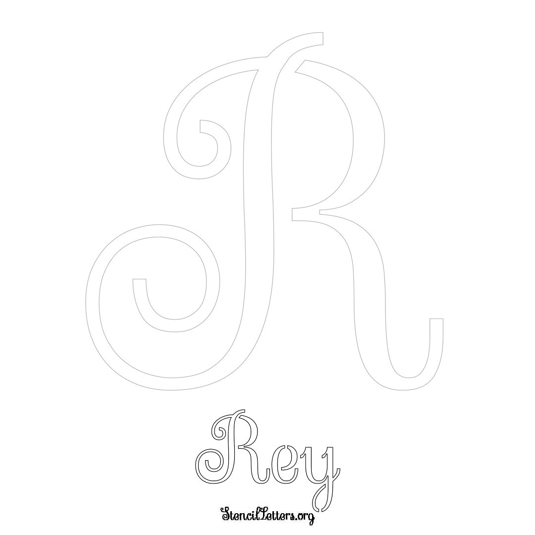 Rey printable name initial stencil in Ornamental Cursive Lettering