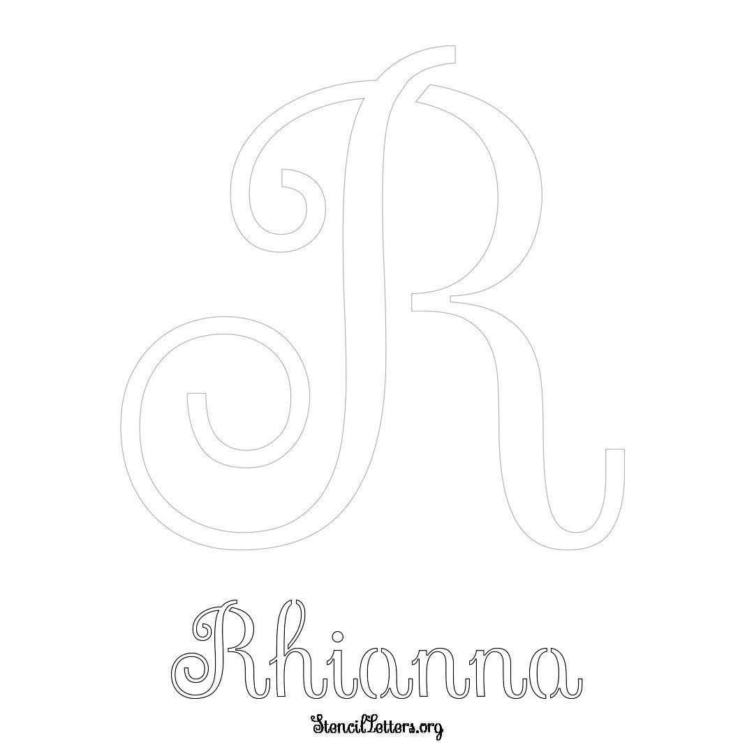 Rhianna printable name initial stencil in Ornamental Cursive Lettering