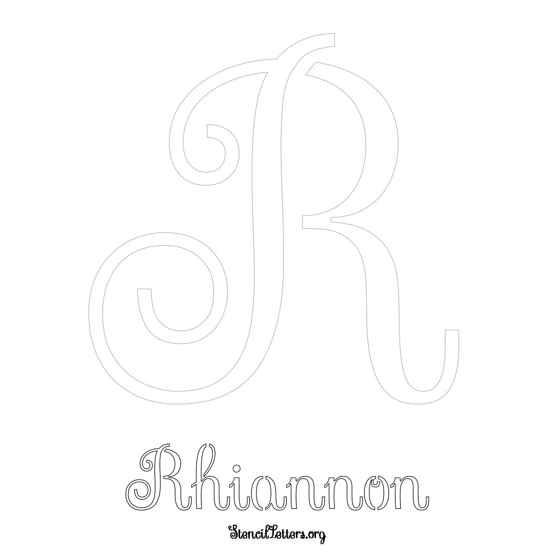 Rhiannon printable name initial stencil in Ornamental Cursive Lettering