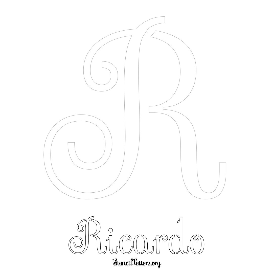 Ricardo printable name initial stencil in Ornamental Cursive Lettering