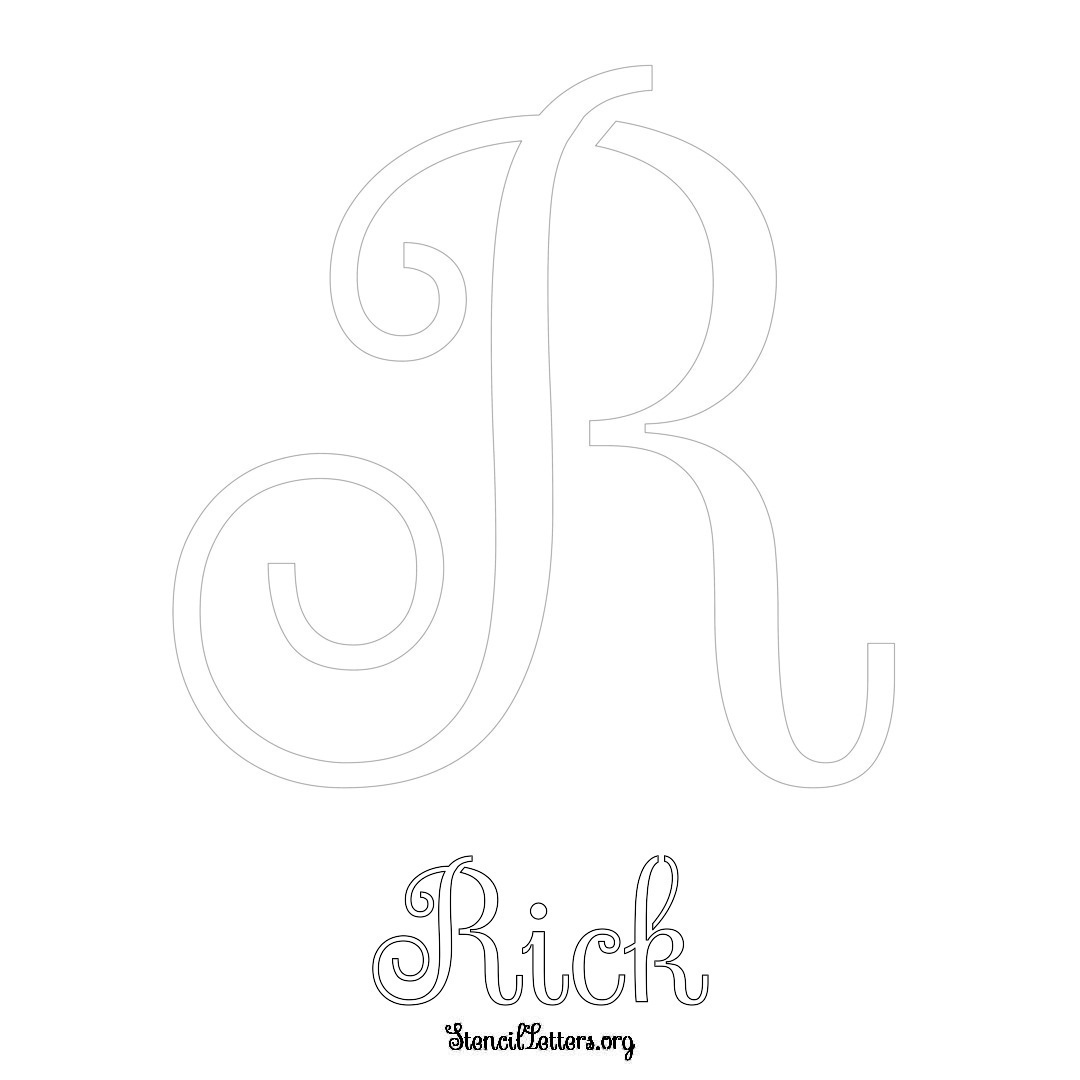 Rick printable name initial stencil in Ornamental Cursive Lettering