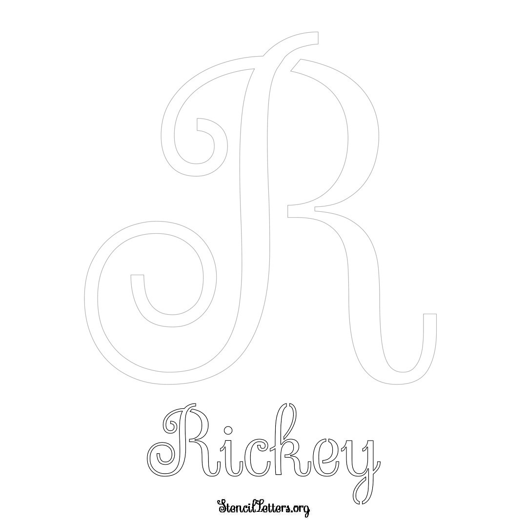 Rickey printable name initial stencil in Ornamental Cursive Lettering