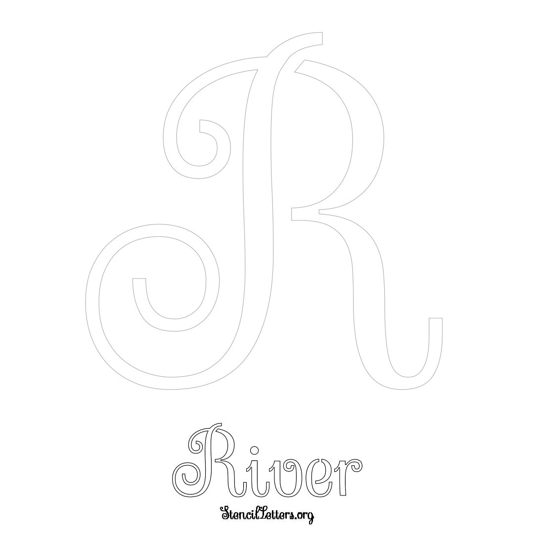 River printable name initial stencil in Ornamental Cursive Lettering
