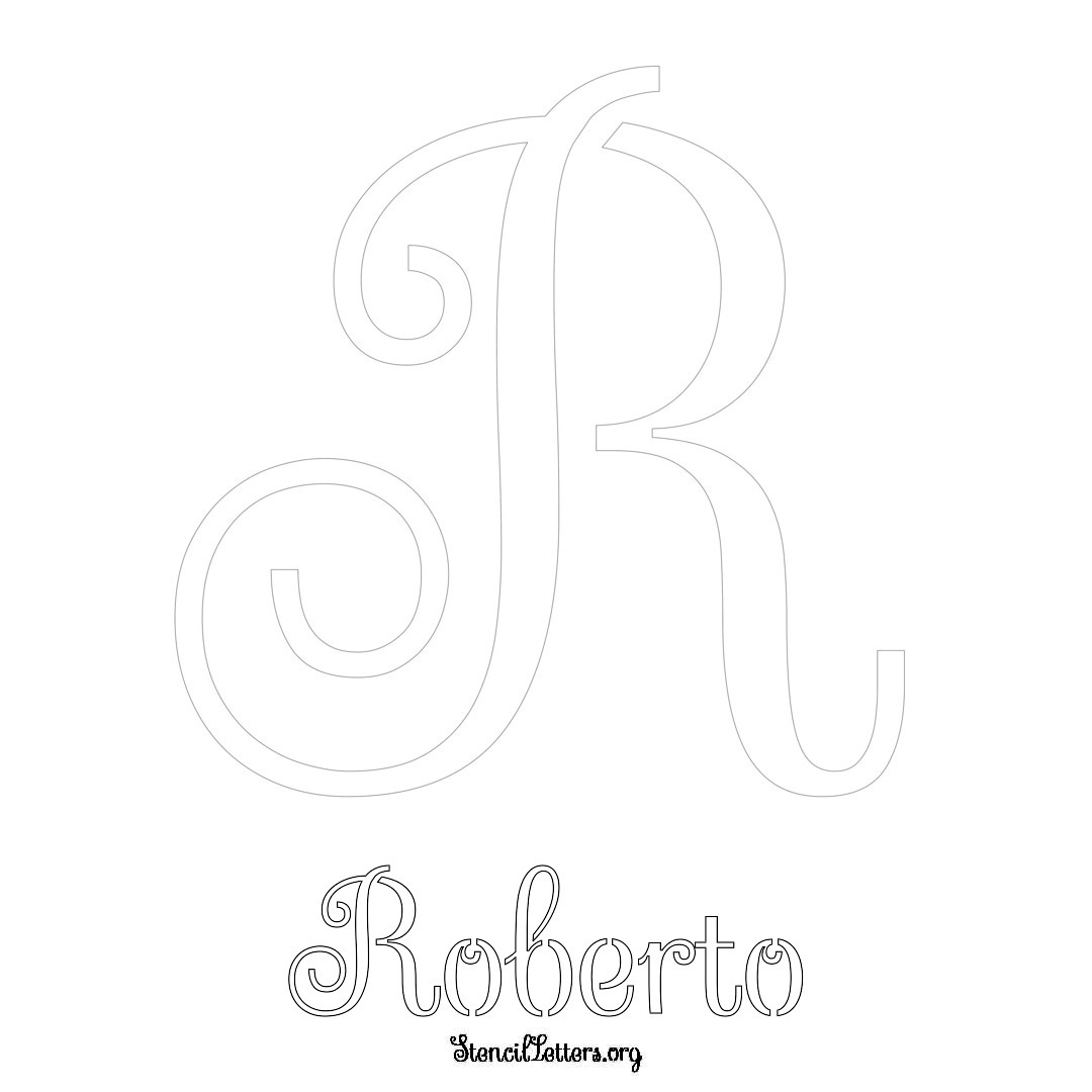 Roberto printable name initial stencil in Ornamental Cursive Lettering