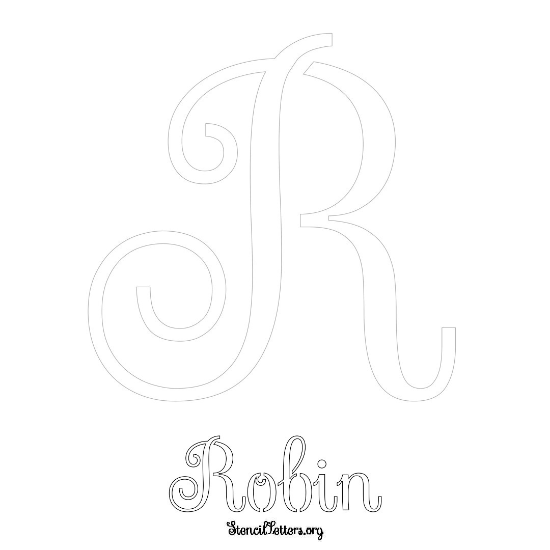 Robin printable name initial stencil in Ornamental Cursive Lettering