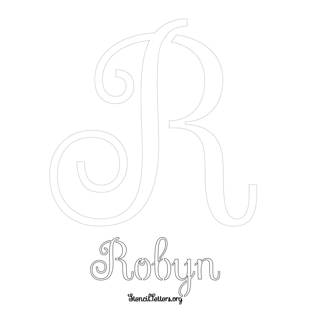 Robyn printable name initial stencil in Ornamental Cursive Lettering