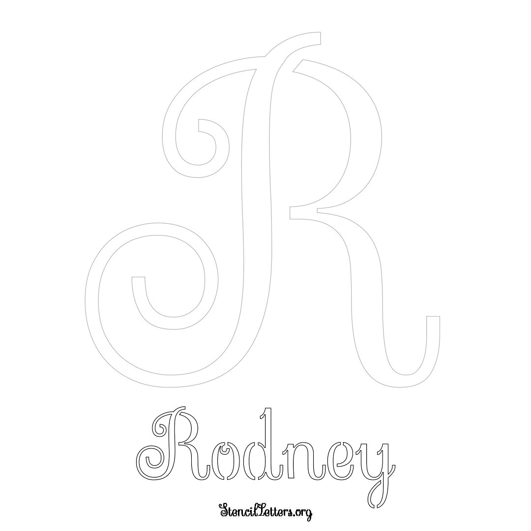 Rodney printable name initial stencil in Ornamental Cursive Lettering