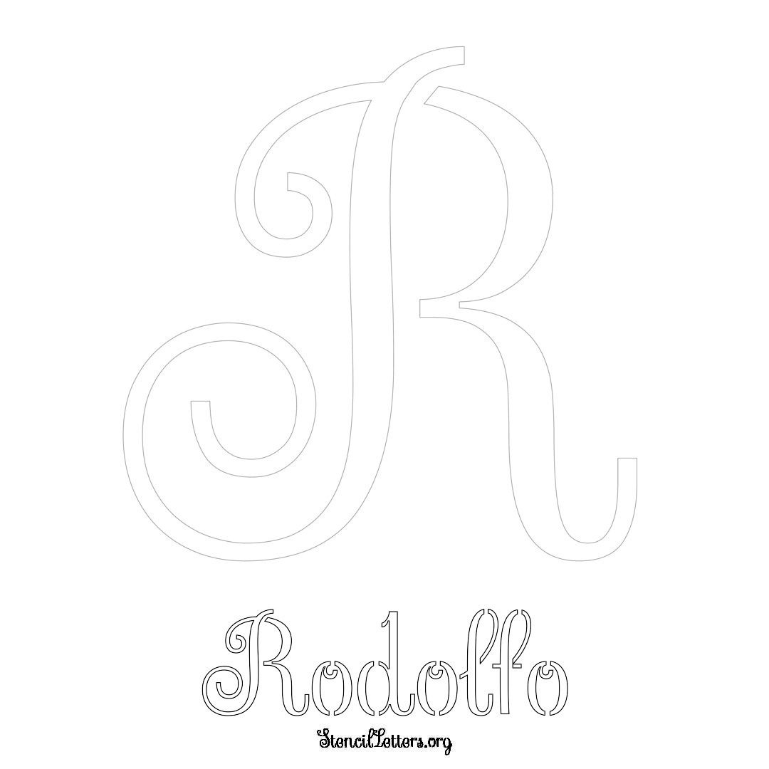 Rodolfo printable name initial stencil in Ornamental Cursive Lettering