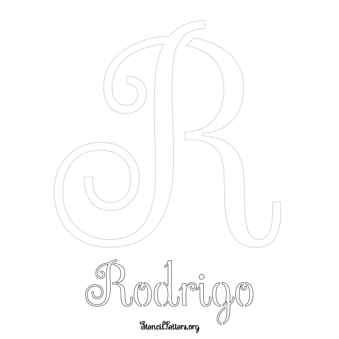 Rodrigo printable name initial stencil in Ornamental Cursive Lettering