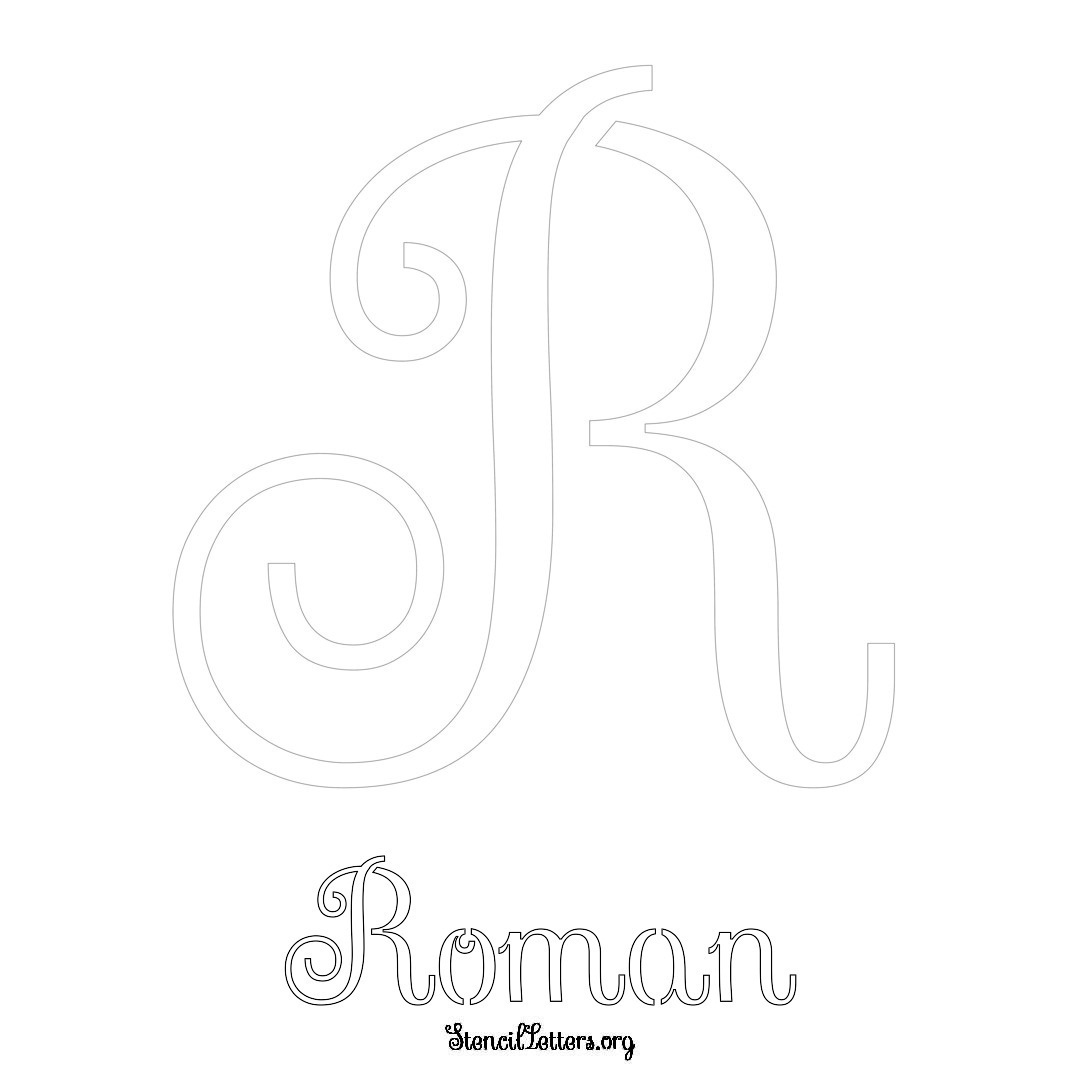 Roman printable name initial stencil in Ornamental Cursive Lettering