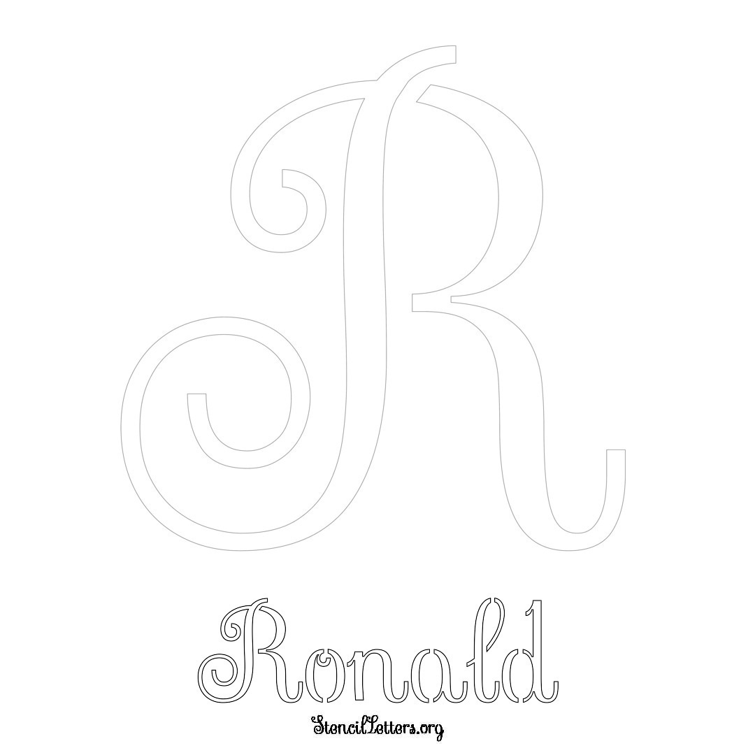 Ronald printable name initial stencil in Ornamental Cursive Lettering