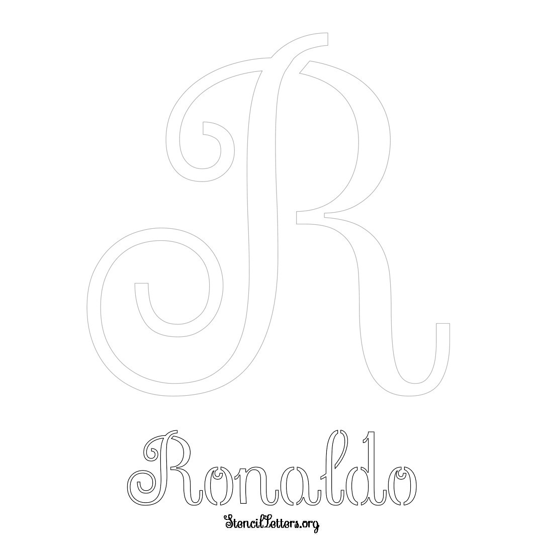 Ronaldo printable name initial stencil in Ornamental Cursive Lettering