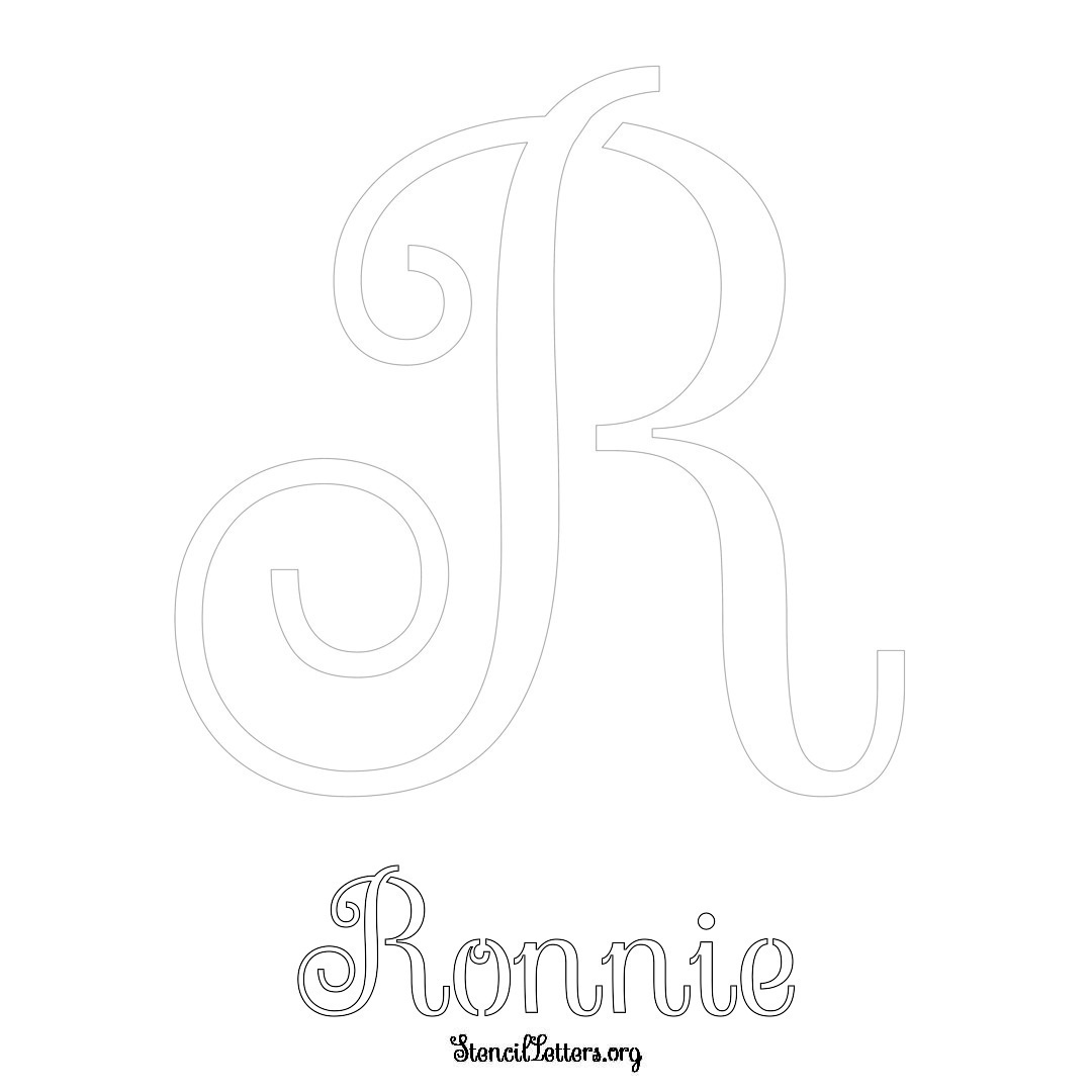 Ronnie printable name initial stencil in Ornamental Cursive Lettering