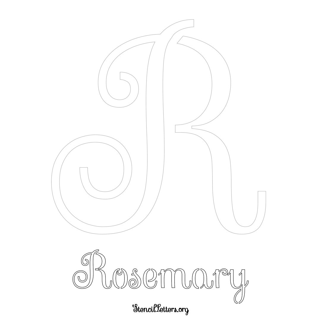 Rosemary printable name initial stencil in Ornamental Cursive Lettering