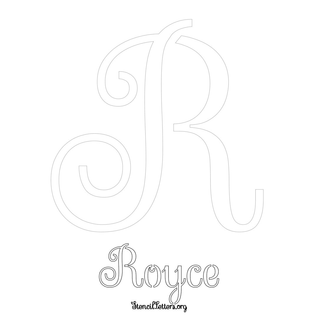 Royce printable name initial stencil in Ornamental Cursive Lettering