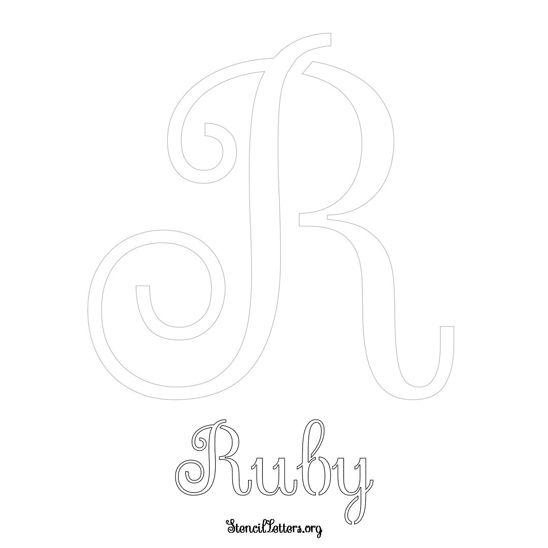 Ruby printable name initial stencil in Ornamental Cursive Lettering