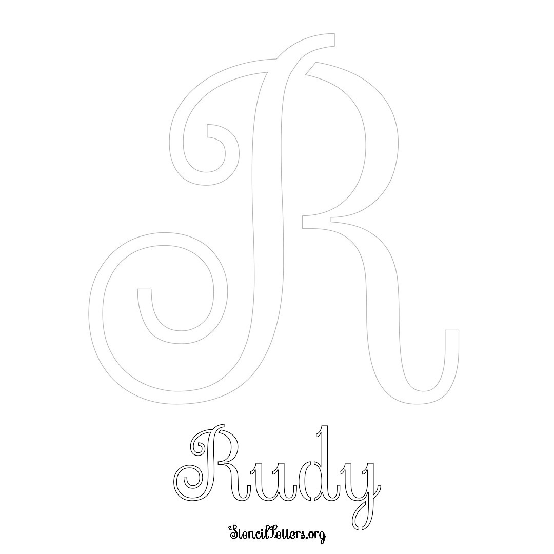 Rudy printable name initial stencil in Ornamental Cursive Lettering