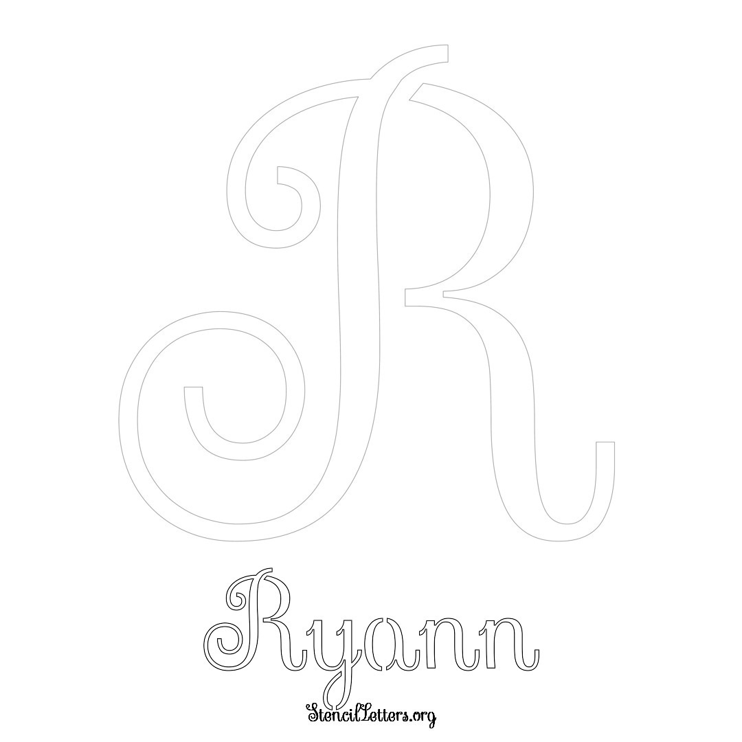 Ryann printable name initial stencil in Ornamental Cursive Lettering