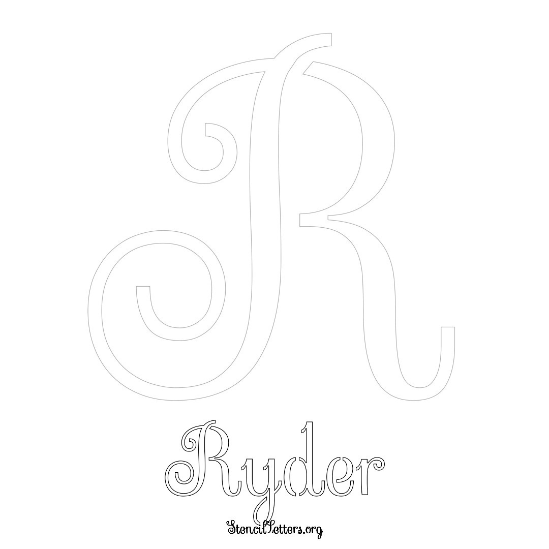 Ryder printable name initial stencil in Ornamental Cursive Lettering