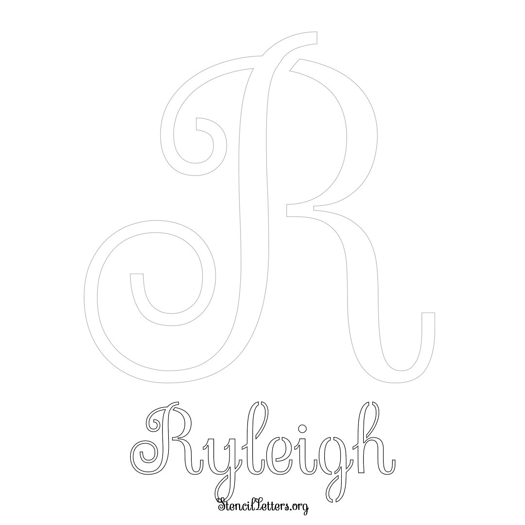 Ryleigh printable name initial stencil in Ornamental Cursive Lettering