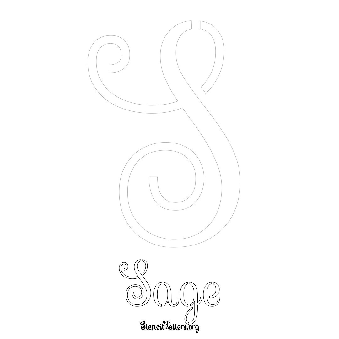 Sage printable name initial stencil in Ornamental Cursive Lettering