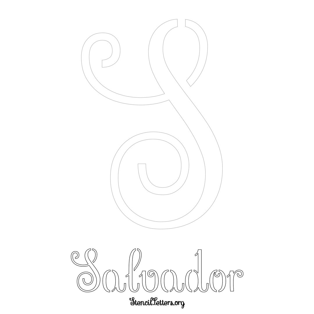 Salvador printable name initial stencil in Ornamental Cursive Lettering
