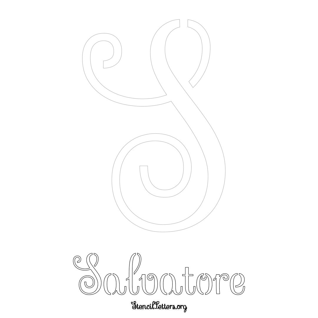 Salvatore printable name initial stencil in Ornamental Cursive Lettering