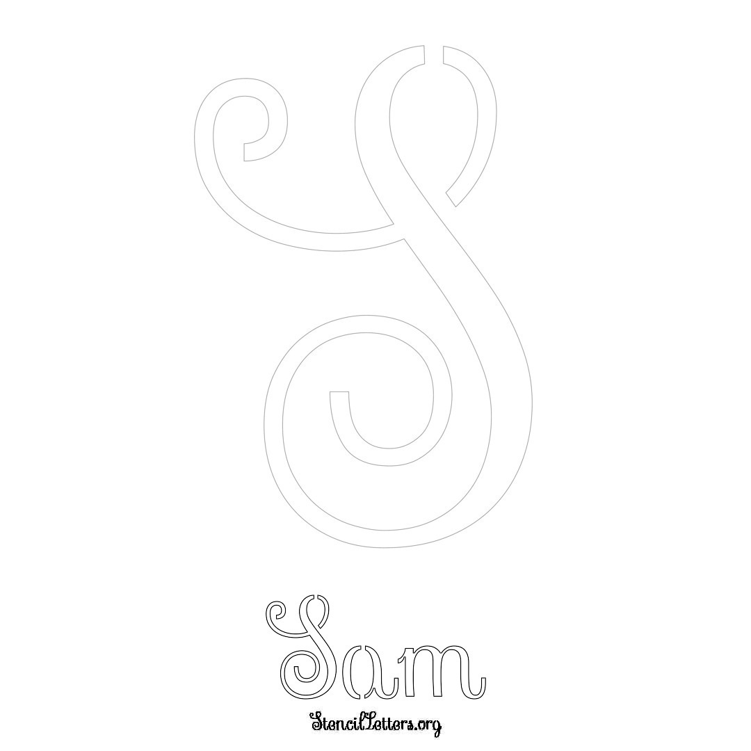 Sam printable name initial stencil in Ornamental Cursive Lettering