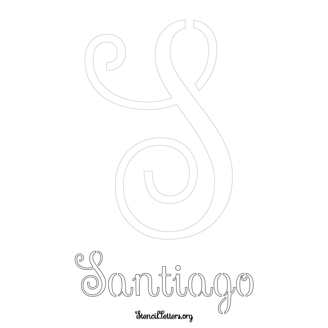 Santiago printable name initial stencil in Ornamental Cursive Lettering