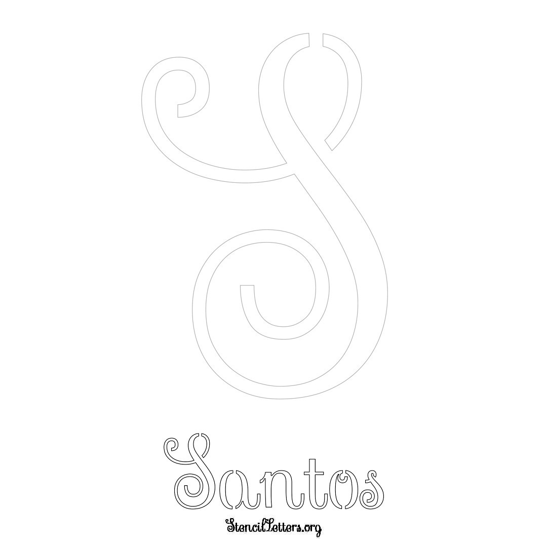 Santos printable name initial stencil in Ornamental Cursive Lettering