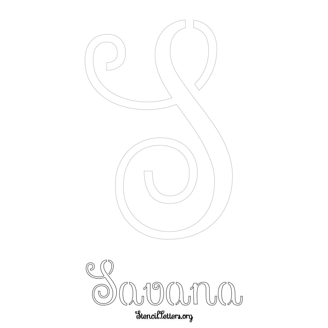 Savana printable name initial stencil in Ornamental Cursive Lettering