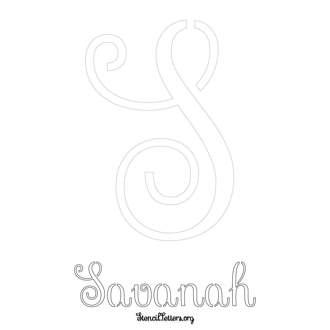 Savanah printable name initial stencil in Ornamental Cursive Lettering