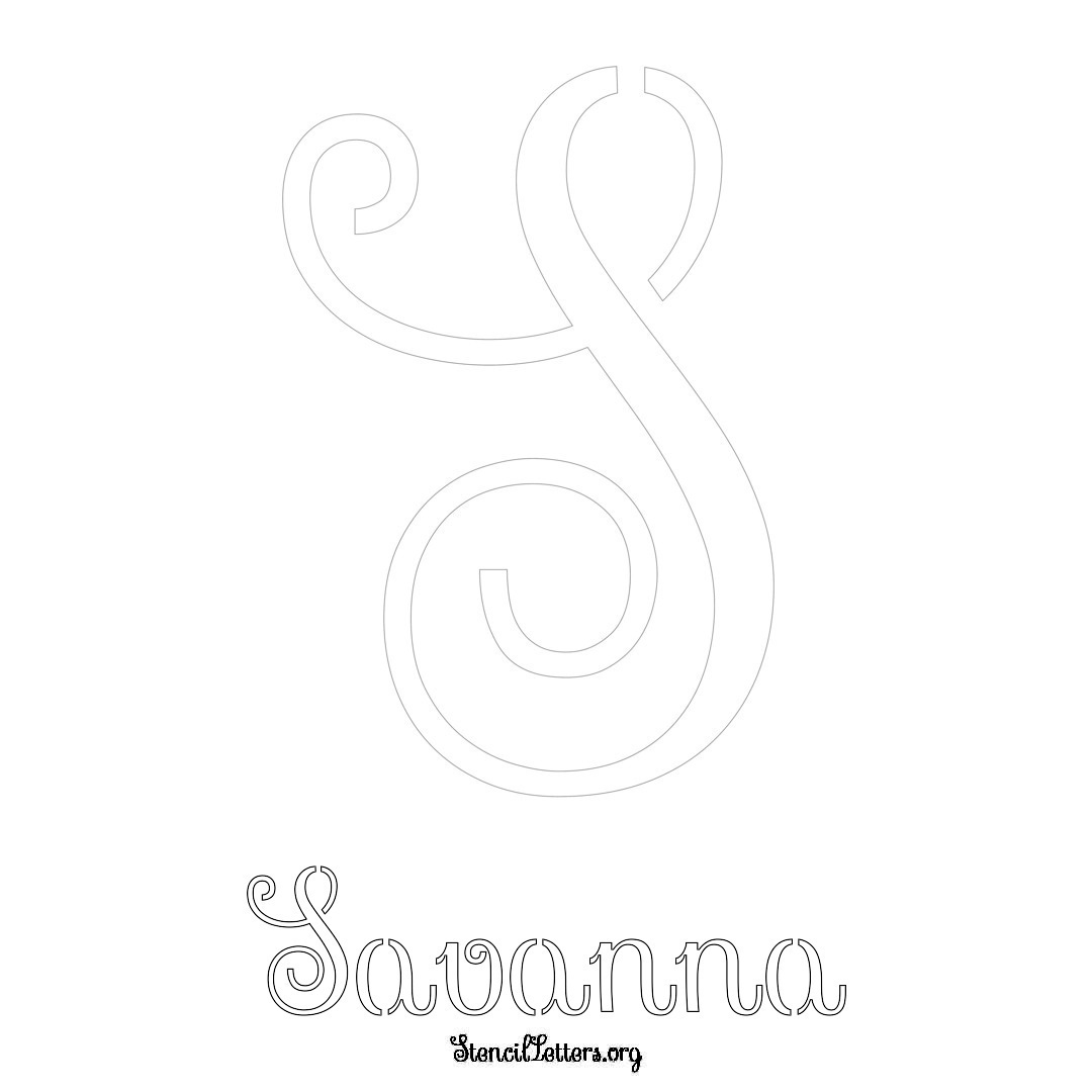 Savanna printable name initial stencil in Ornamental Cursive Lettering