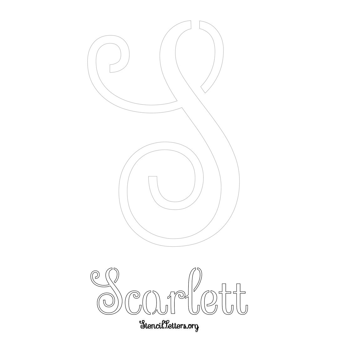 Scarlett printable name initial stencil in Ornamental Cursive Lettering