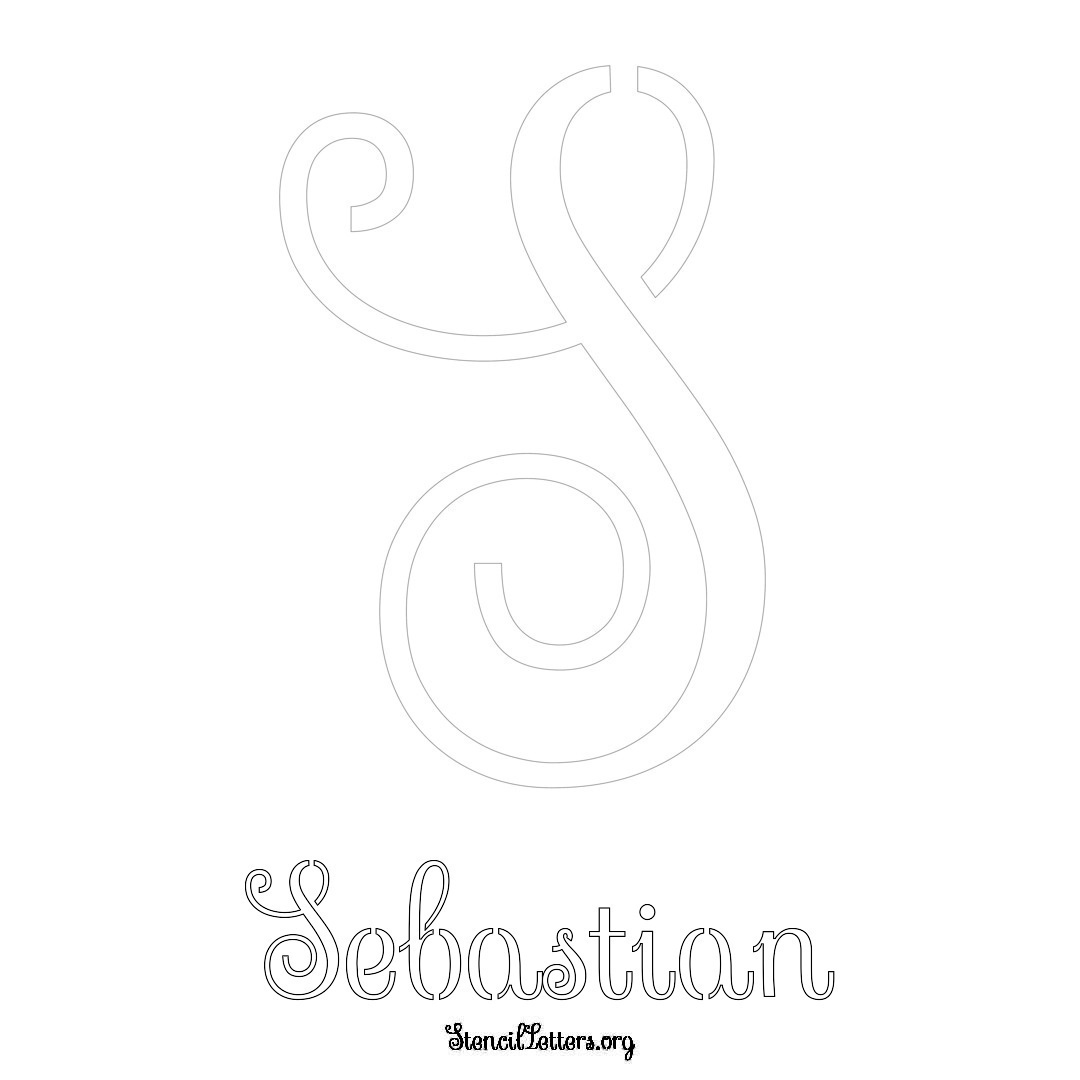 Sebastian printable name initial stencil in Ornamental Cursive Lettering