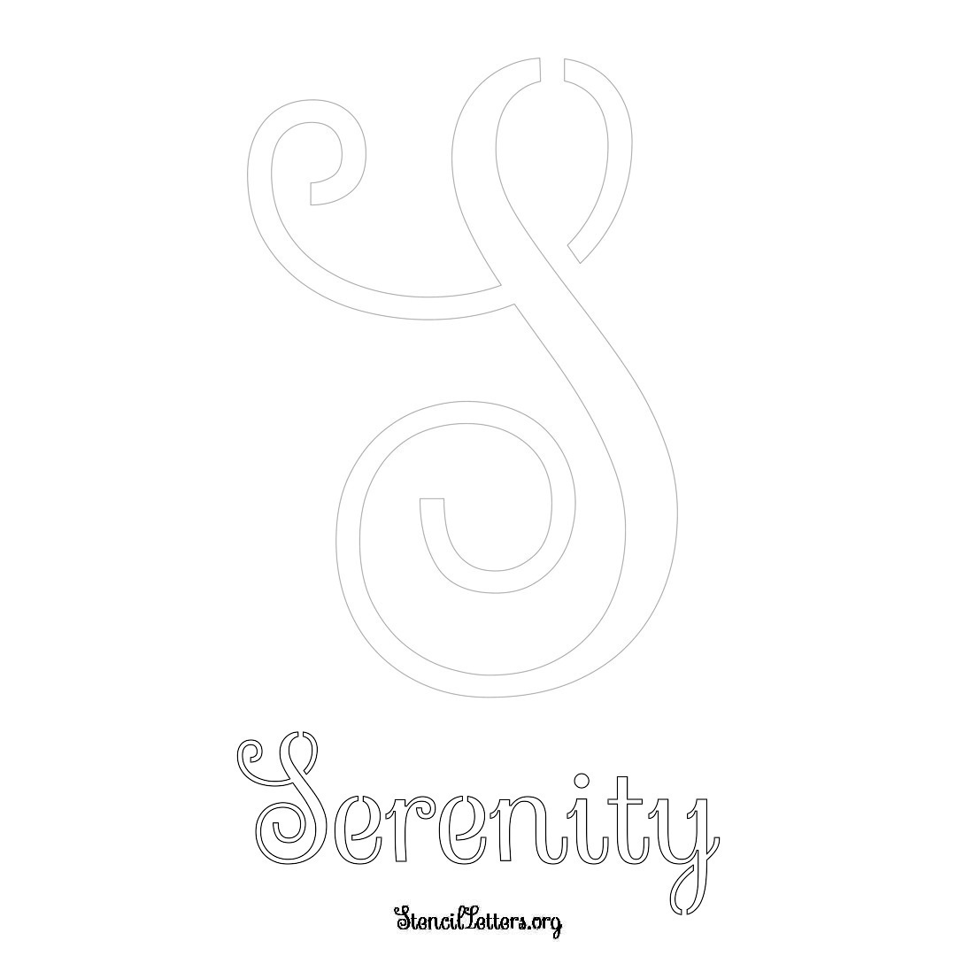 Serenity printable name initial stencil in Ornamental Cursive Lettering