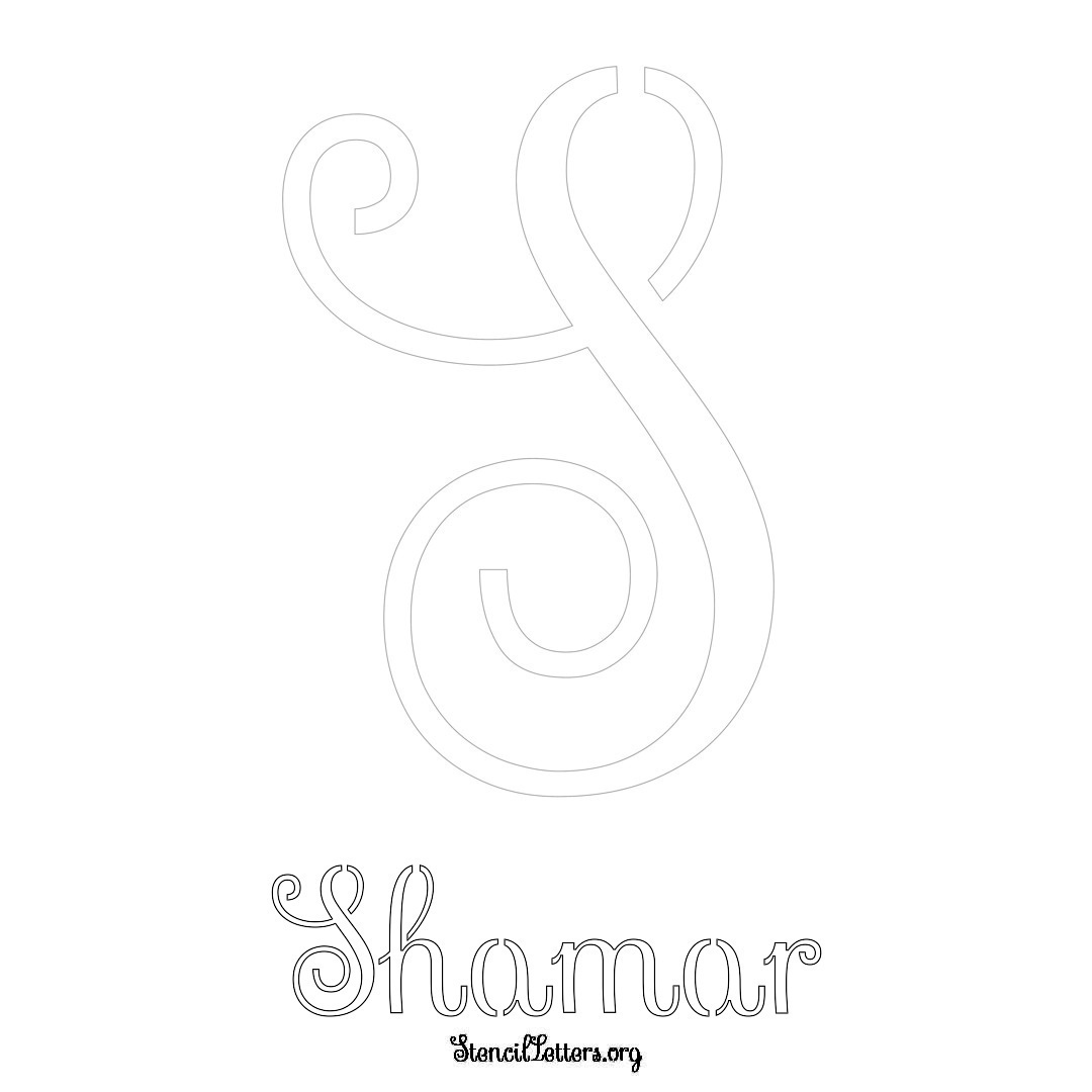 Shamar printable name initial stencil in Ornamental Cursive Lettering